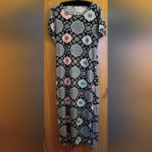 Bobbie Brooks Navy Maxi Dress with Pink and Mint Medallion Print, Lg